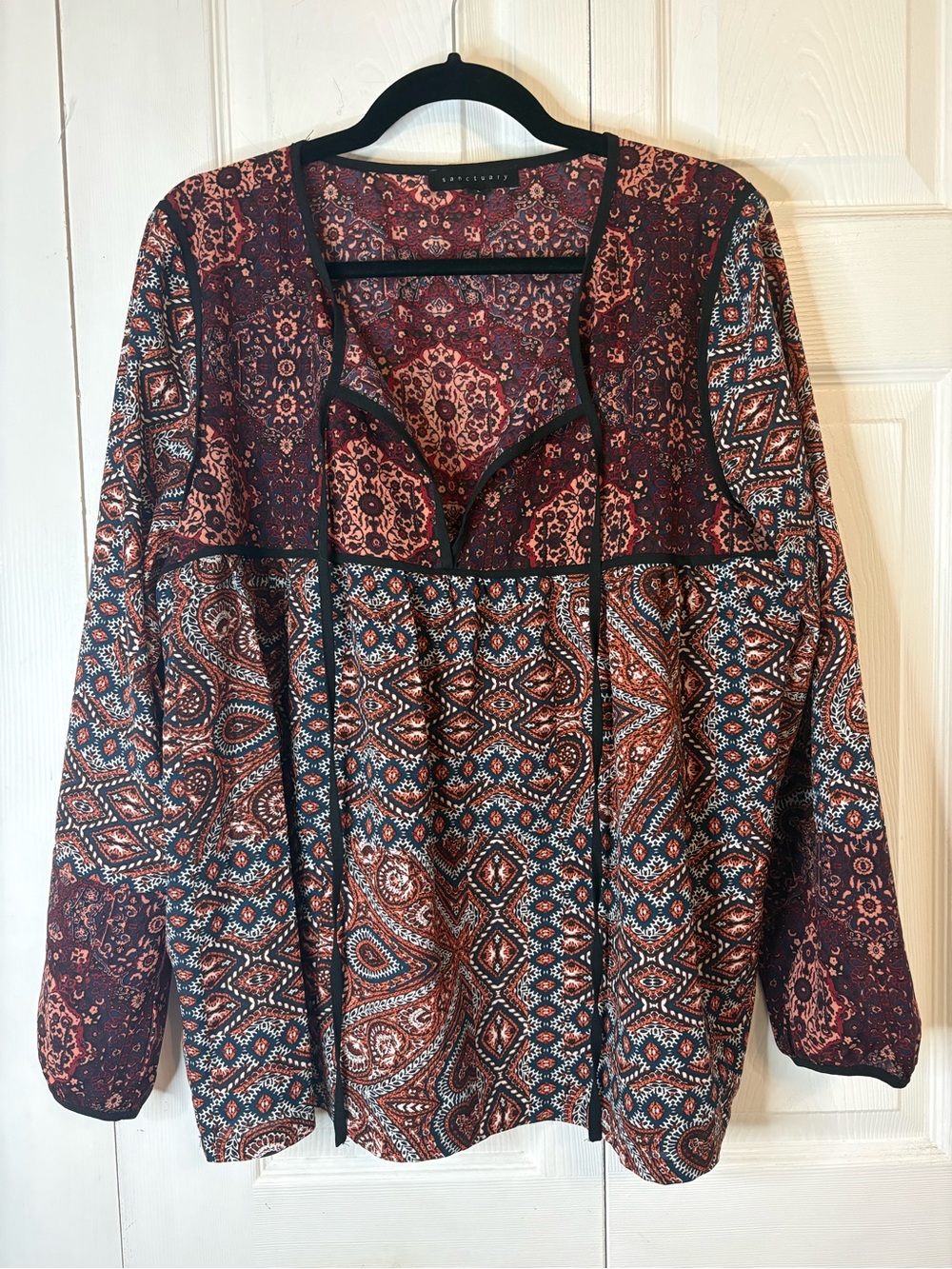 Sanctuary Large Boho Paisley Peasant Mixed Print Blouse